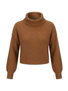 Hazel Moon Womens Oversized Cropped Turtleneck Sweater Brown Ribbed Knit Size XL
